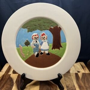 Handmade Painted Vintage Raggedy Ann & Andy Doll Plate 9 1/2" RARE